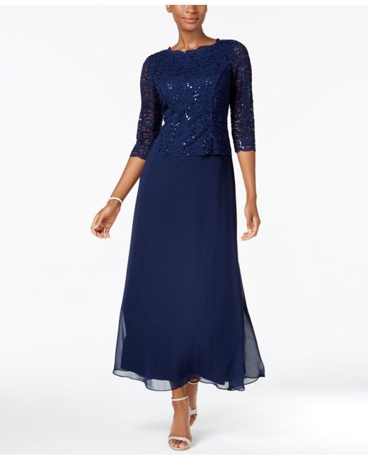 alex evenings sequined lace gown