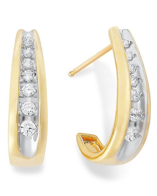 Macy's Channelset Diamond J Hoop Earrings In 14k Gold (1/4 Ct. T.w