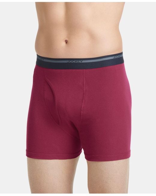 Lyst Jockey Mens Classic 3 Pack Cotton Boxer Briefs In Red For Men