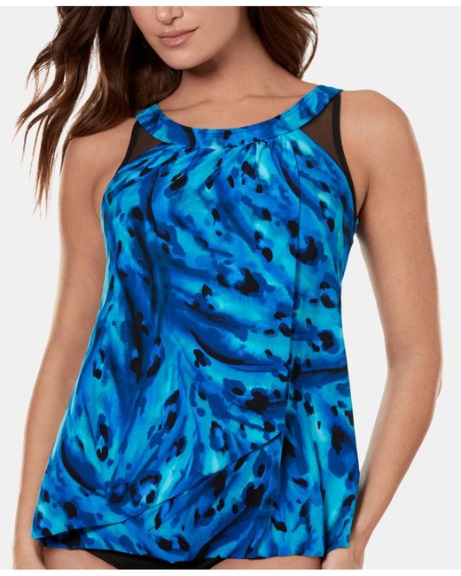 Miraclesuit Printed Fauxflyaway Tankini Top in Blue Lyst
