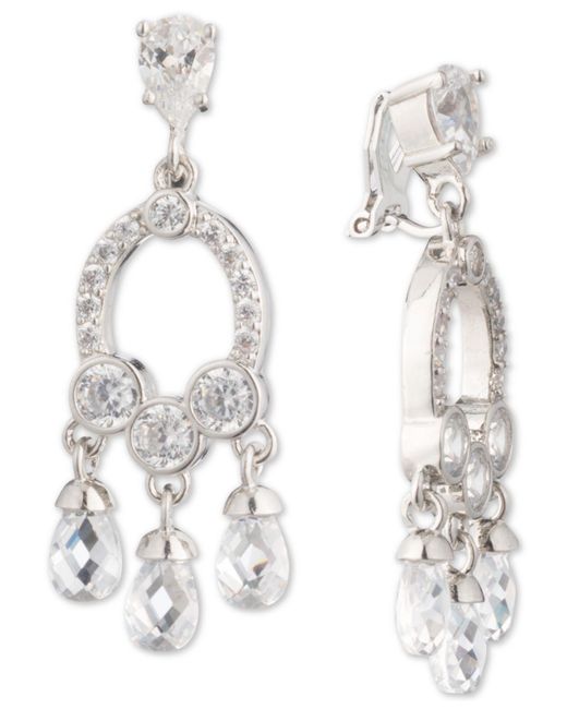Lyst Carolee Silver Tone Cubic Zirconia Clip On Chandelier Carolee White Silver Tone Cubic Zirconia Clip On Chandelier Earrings Lyst