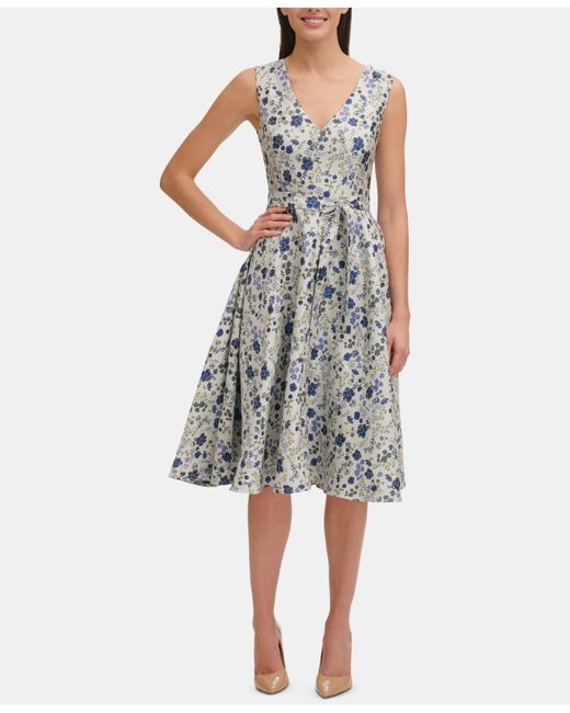 Lyst - Tommy Hilfiger Floral Jacquard Fit & Flare Dress in Blue