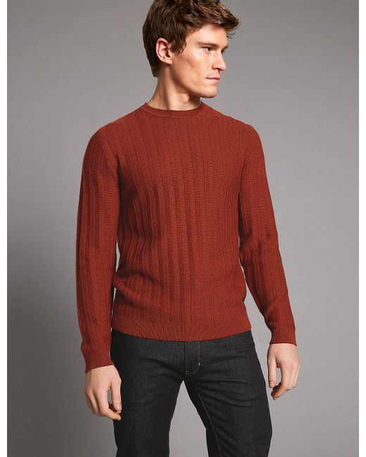 Marks & spencer Cotton Rich Textured Slim Fit Jumper in Red for Men | Lyst