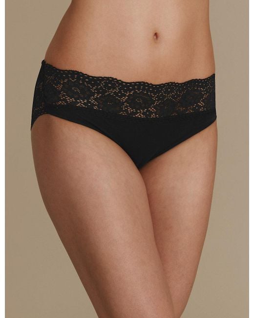 Marks And Spencer Vintage Lace Cotton Rich High Leg Knickers In Black Lyst 1527