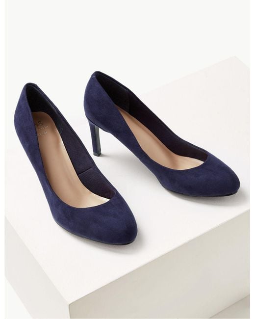 Marks & Spencer Velvet Wide Fit Stiletto Heel Court Shoes Navy in Blue - Lyst