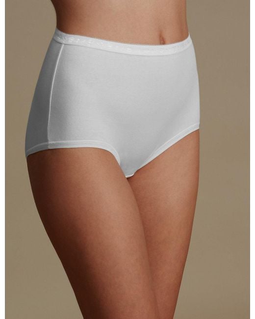 Lyst - Marks & Spencer Cotton Rich Jacquard Waist High Rise Full Briefs in White