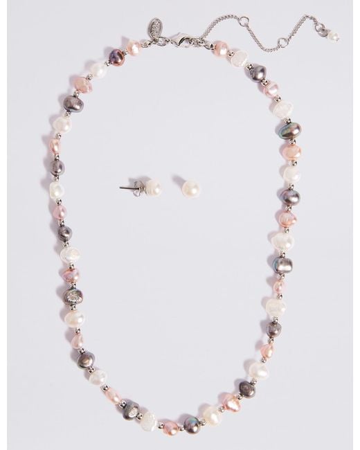 Marks Spencer Fresh Water Pearl Necklace Earrings Set Lyst Marks Spencer Multicolor Fresh Water Pearl Necklace Earrings Set