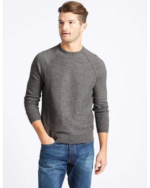 Marks & spencer Pure Cotton Textured Jumper in Gray for Men | Lyst