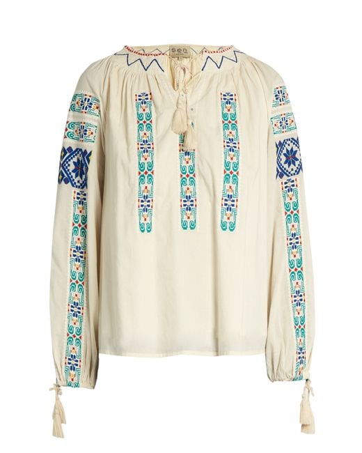 Sea Folk-Embroidered Cotton Blouse | Lyst