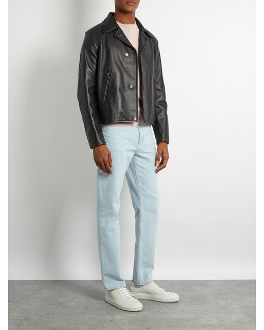 Acne Awe Notch Lapel Leather Jacket In Blue For Men Lyst Acne Blue Awe Notch Lapel Leather Jacket For Men Lyst
