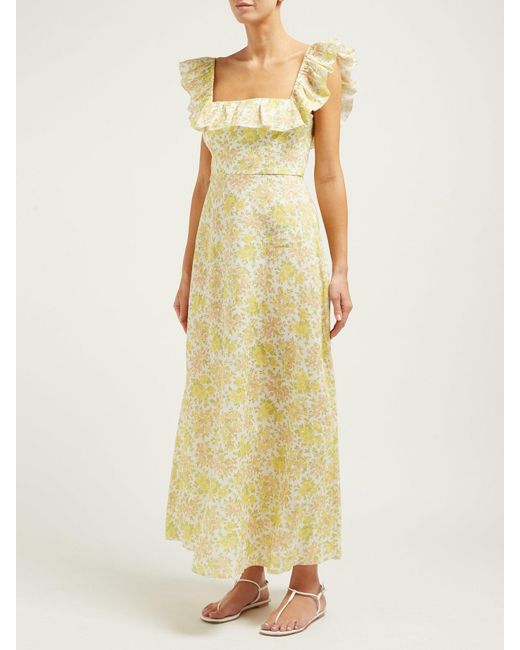 Zimmermann Goldie Printed Linen Maxi Dress in Yellow - Lyst