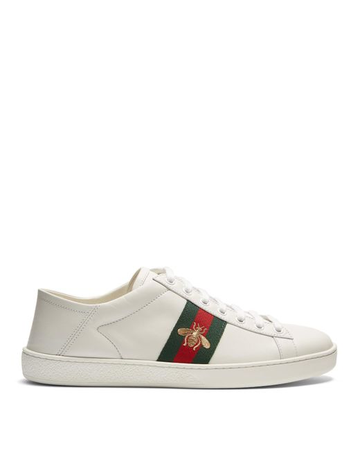 lyst gucci ace bee embroidered leather trainers in white lyst gucci ace bee embroidered leather trainers in white