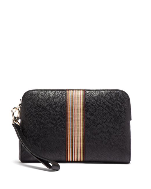 Paul Smith Signature Stripe Grained Leather Pouch Bag in Black for Men - Lyst