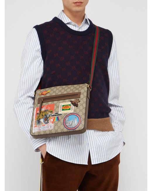 Gucci Men's Supreme Gg Canvas Messenger Bag With Patches