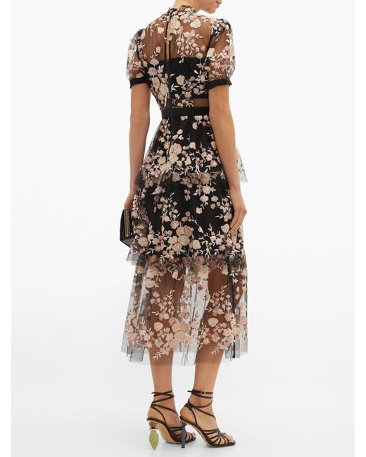 Self-Portrait Floral Sequin Embellished Tulle Midi Dress in Black - Lyst