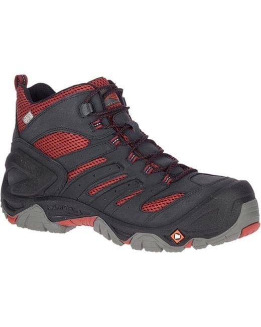 Merrell Leather Strongfield Mid Waterproof Comp Toe Work Boot Wide ...