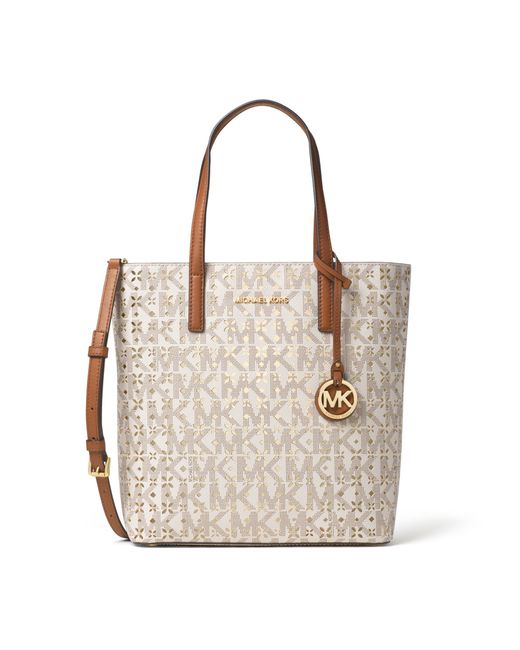 Michael kors Hayley Medium Perforated Logo Tote in White | Lyst