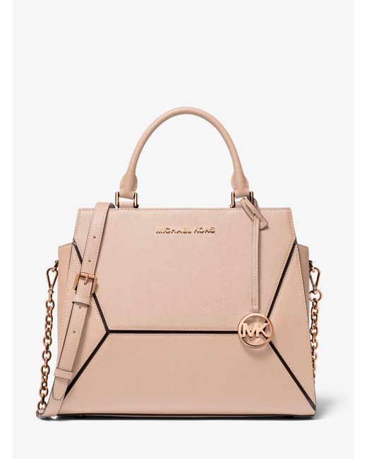 MICHAEL Michael Kors Prism Large Saffiano Leather Satchel in Pink - Lyst