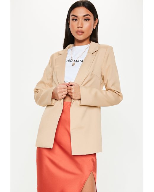 Missguided Synthetic Nude Longline Military Blazer in 