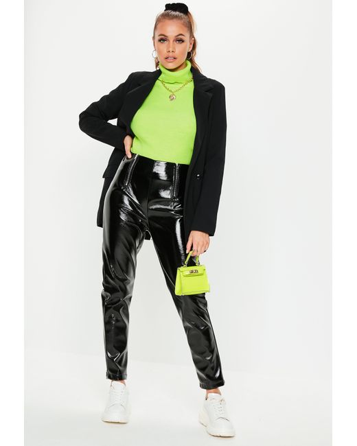 Ladies Faux Leather High Waisted Leggings Shiny Wet Look Slim Fit Leggings Disco Vinyl Pencil 