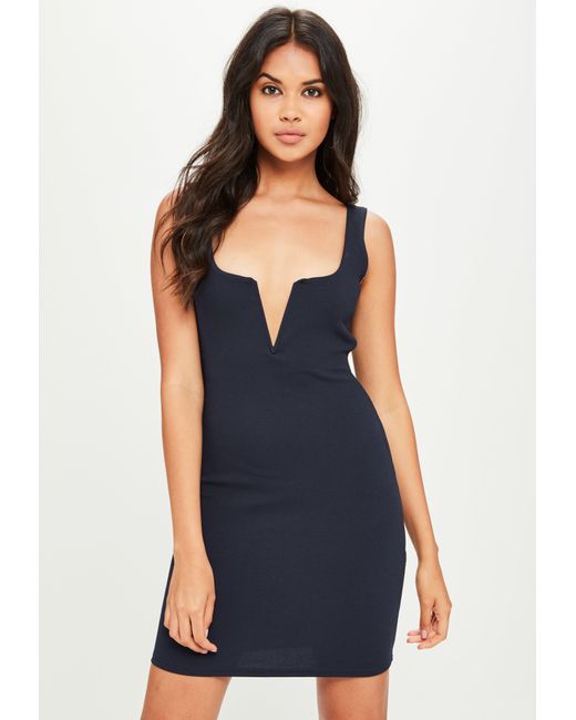 Missguided Navy V Bar Crepe Mini Dress In Blue Lyst