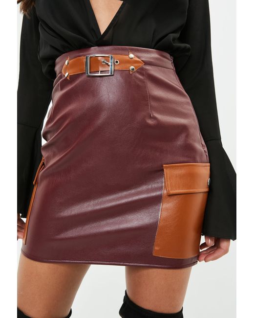 Lyst - Missguided Brown Faux Leather Mini Skirt in Brown