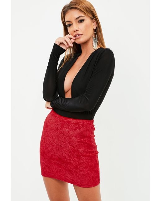 Lyst Missguided Red Velvet Mini Skirt in Red