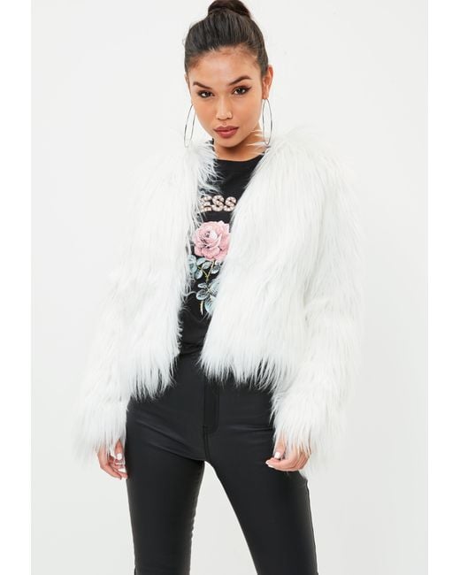 Lyst - Missguided White Shaggy Faux Fur Coat in White