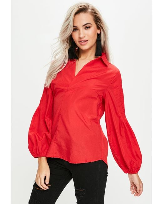 Lyst - Missguided Red Open Collar Shirt in Red - Save 91%