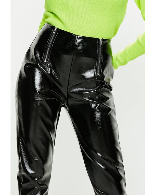 Lyst - Missguided Black Faux Leather High Shine Zip Pants in Black