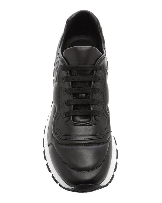 prada leather sneakers with rubber trim