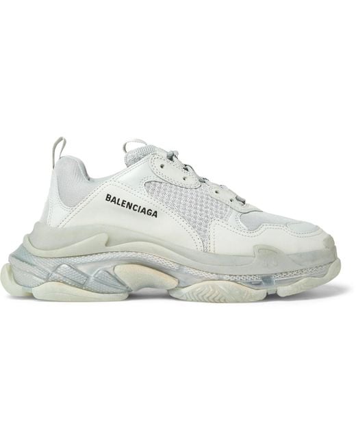 Balenciaga Triple S Clear Sole Mesh, Nubuck And Leather Sneakers in ...