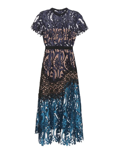 Self-portrait Prairie Guipure Lace Midi Dress in Blue - Save 90% | Lyst