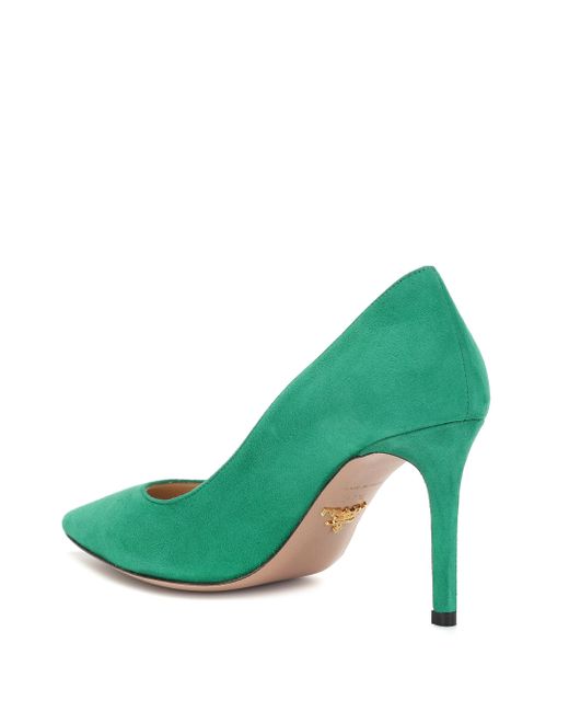 green suede pump