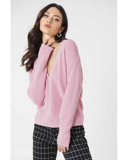 Lyst - Na-Kd Deep V-neck Sweater in Pink