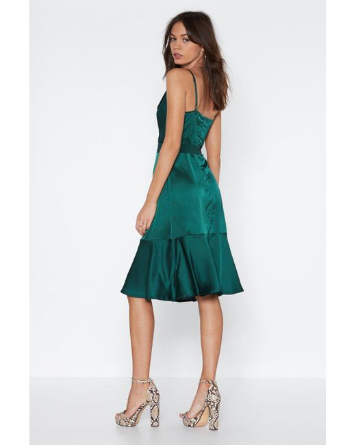 Lyst Nasty Gal "rich Girl Satin Dress" in Green