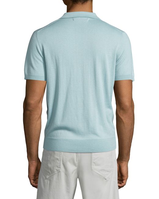 Neiman marcus Short-sleeve Cashmere-silk Polo Shirt in Blue for Men ...