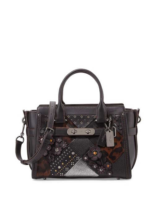 coach swagger 27 embellished quilt satchel bag in black lyst coach swagger 27 embellished quilt satchel bag in black lyst