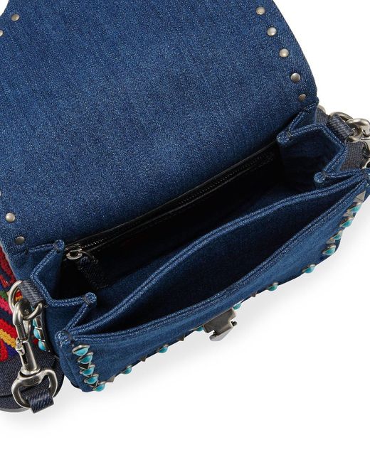 Valentino Rockstud Rolling Small Denim Guitar-strap Crossbody Bag in Blue | Lyst