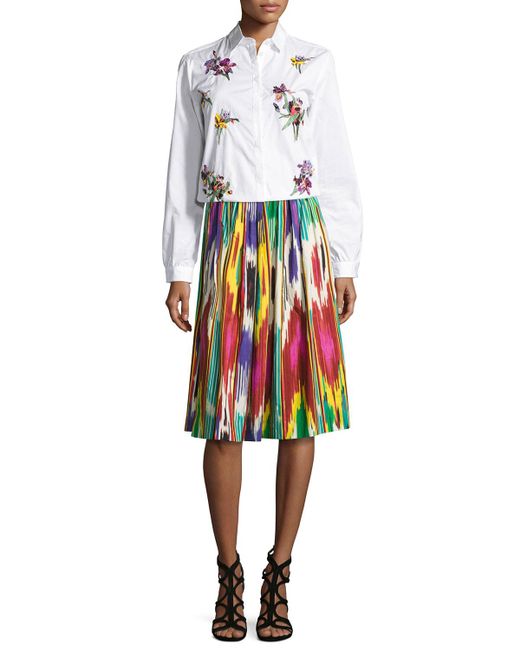  Etro Ikat print Pleated A line Skirt in Green Lyst