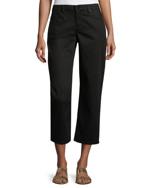 Eileen fisher Organic Stretch-cotton Cropped Wide-leg Jeans in Black | Lyst