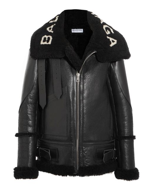 Lyst - Balenciaga Le Bombardier Oversized Shearling Jacket in Black