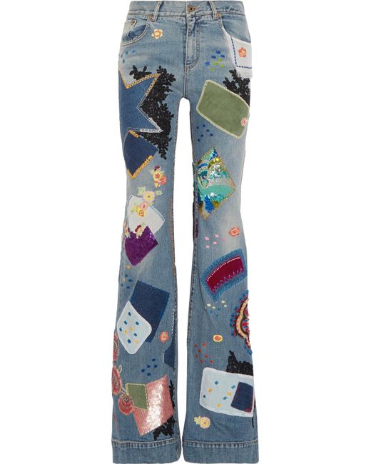 Lyst - Roberto cavalli Patchwork Flared Jeans in Blue - Save 50%