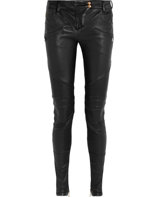 Balmain Moto-style Leather Skinny Pants in Black - Save 54% | Lyst