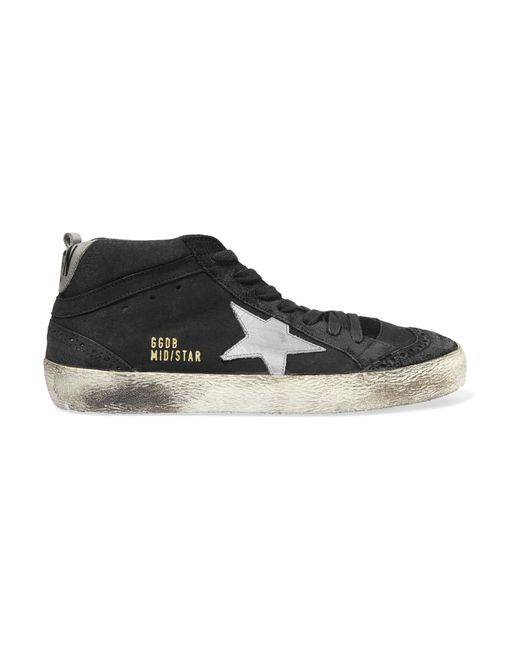 Golden goose deluxe brand Mid Star Distressed Suede High-top Sneakers in Black | Lyst