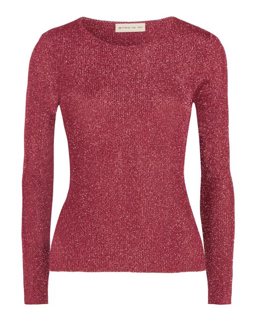 Lyst - Etro Metallic Ribbed-knit Top in Pink