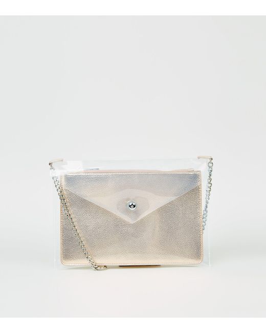 Women S Metallic Rose Gold Clear Clutch Bag