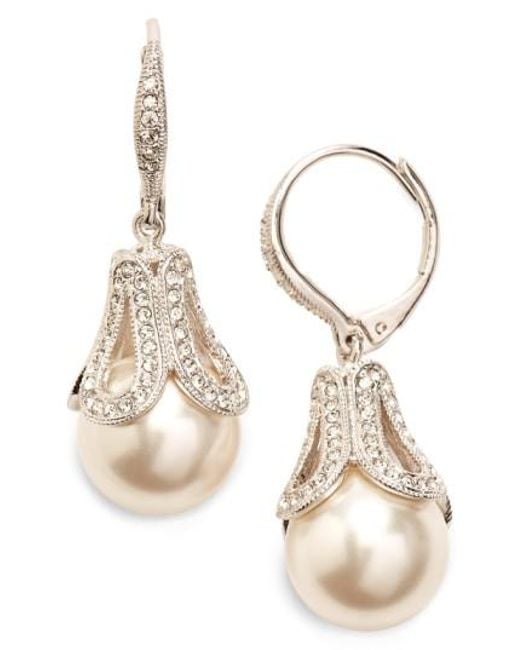 Lyst Nadri Imitation Pearl Drop Earrings In White Nadri White Imitation Pearl Drop Earrings Lyst