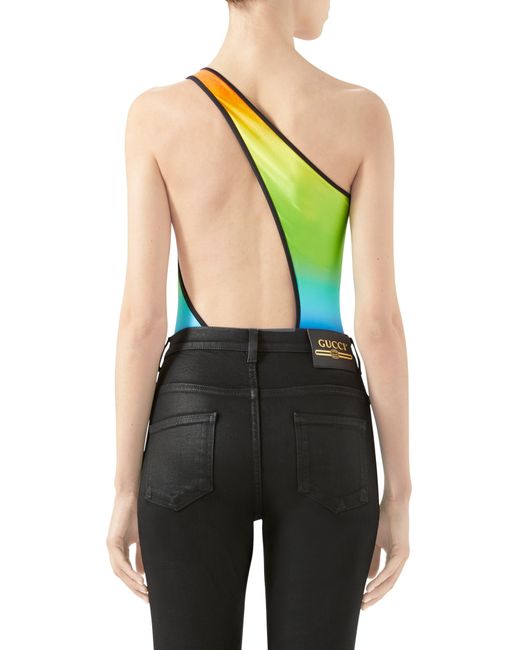 Gucci Logo Print Rainbow One-piece Swimsuit in Black - Lyst