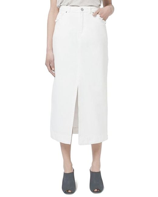 Topshop Denim Midi Skirt in White | Lyst